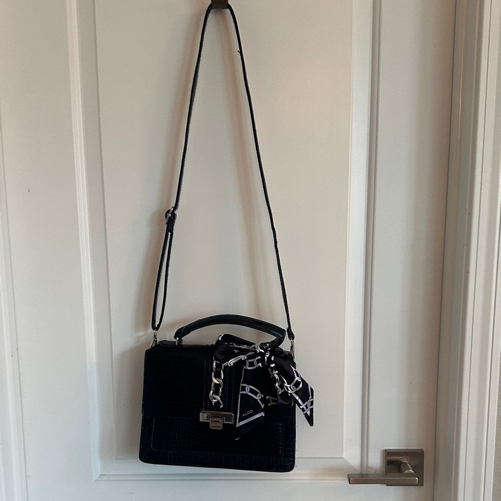 Aldo Black Crossbody Bag with Scarf Accent